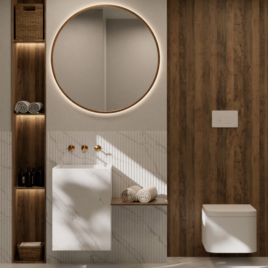 Wood and Marble bathroom