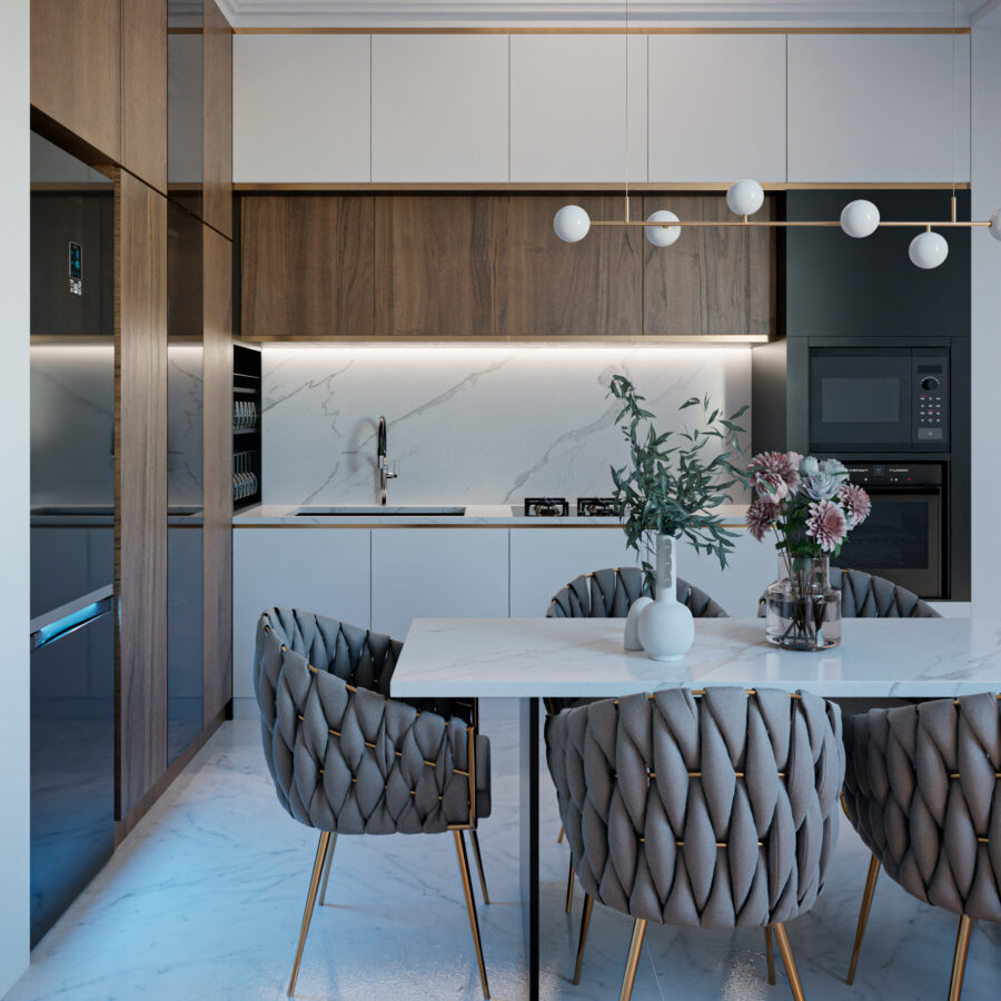 Wood and marble kitchen